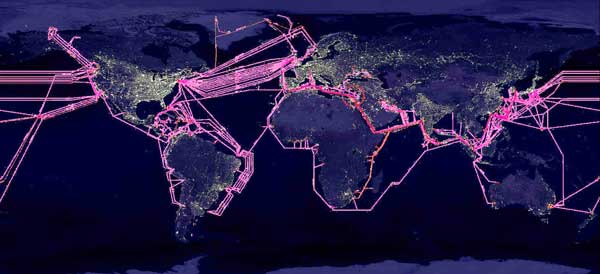 Earth with submarine cables